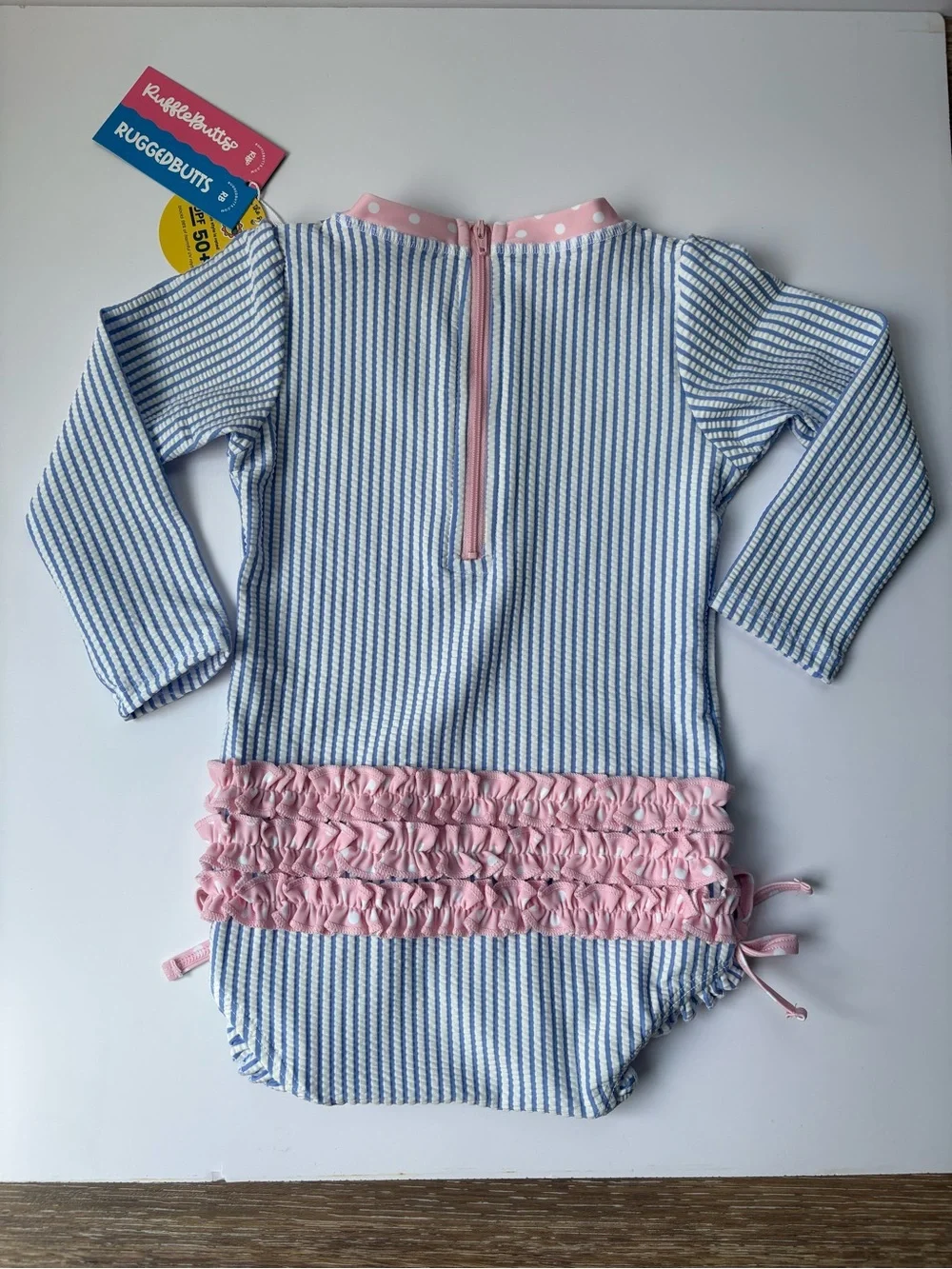 NWT Ruffle Butts Seersucker One-Piece Rashguard Swimsuit 2T $25